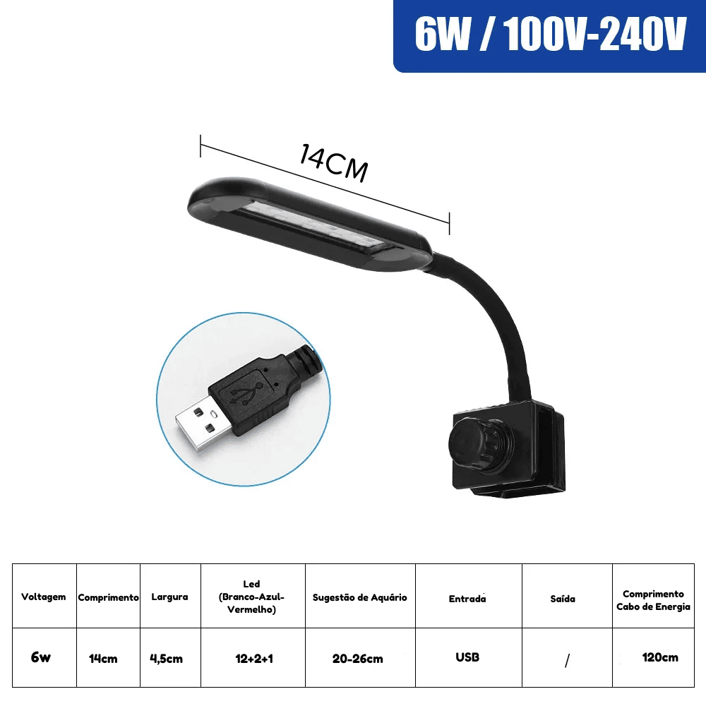 Luminária LED Flexível para Aquário