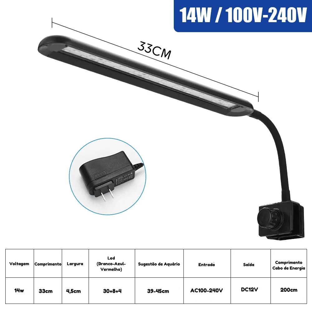 Luminária LED Flexível para Aquário