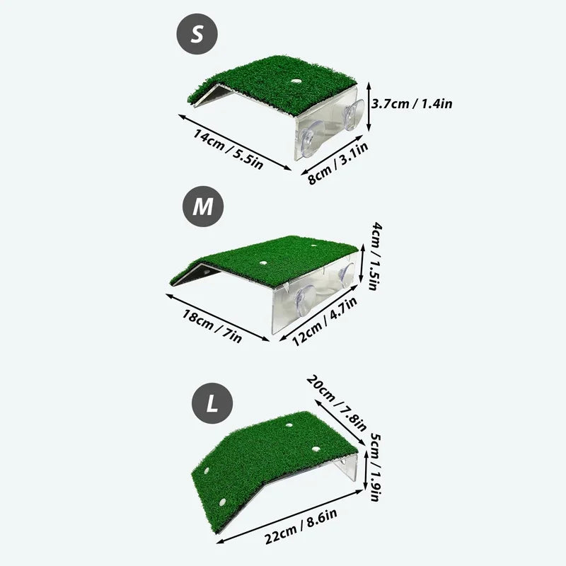 Plataforma Flutuante para Tartarugas - Rampa de Grama e Musgo, Ilha Decorativa para Aquários e Habitat de Répteis