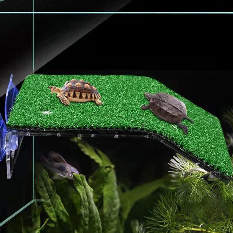 Plataforma Flutuante para Tartarugas - Rampa de Grama e Musgo, Ilha Decorativa para Aquários e Habitat de Répteis