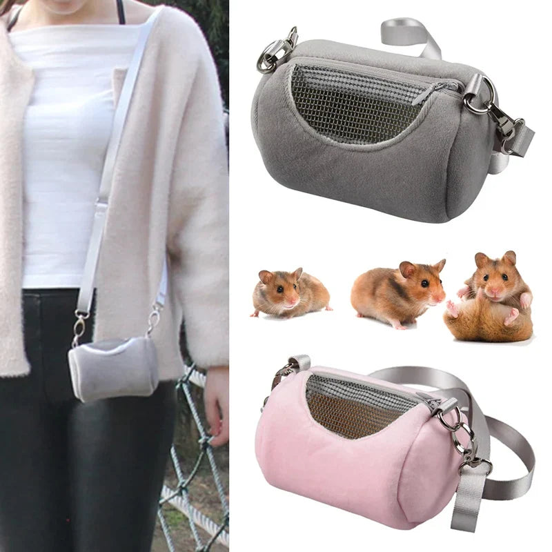 Gaiola Portátil para Animais de Estimação, Acessórios de Corpo Cruzado, Design de Cilindro, Macia e Prática para Viagem - Ideal para Hamsters, Esquilos e Outros Pequenos Pets