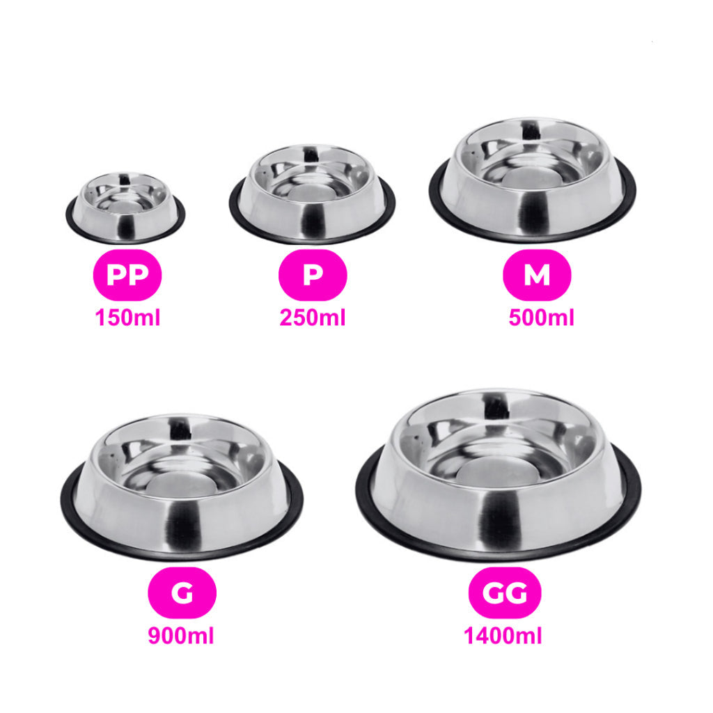 Comedouro e Bebedouro Vasilha Inox para Cães e Gatos - Resistente Mais Vendido -  150ml a 1400ml