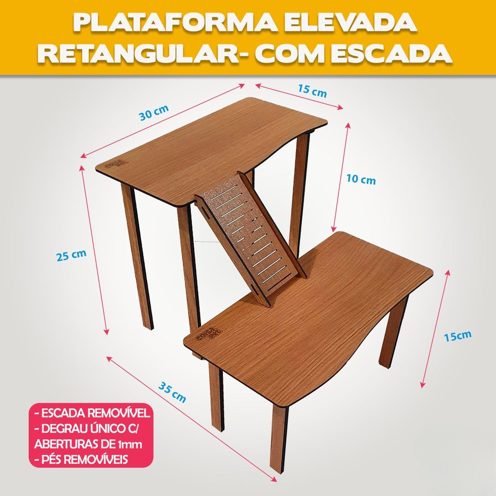 Plataforma Elevada Dupla Retangular Brinquedo para Roedores Hamsters com Escada